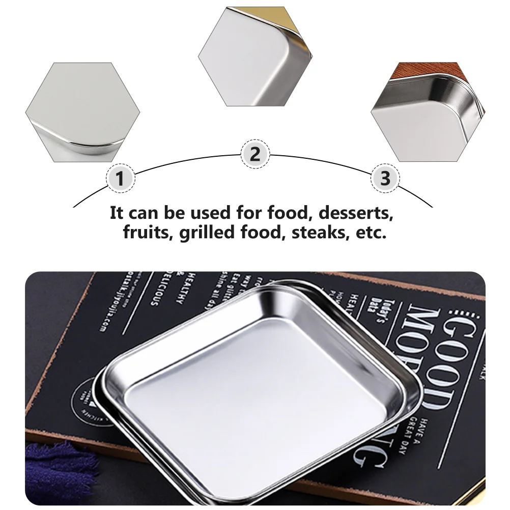 

1pc Stainless Steel Dinner Plate Rustproof Food Serving Tray For Home Restaurant Bbq Cake Shop Kitchen Tableware Fruit Storage