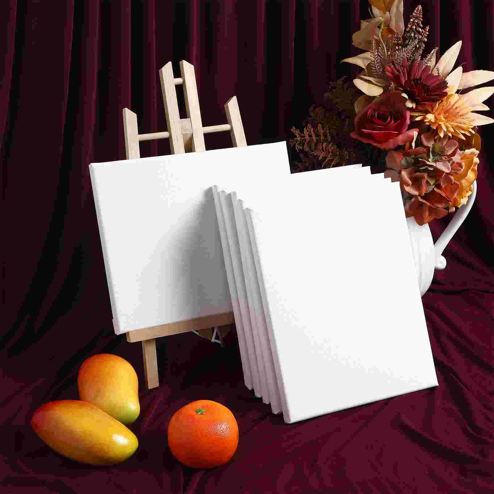 6 Pcs Canvas Panel Pure Cotton Frame Oil Painting Board Square Blank Canvasses Drawing White