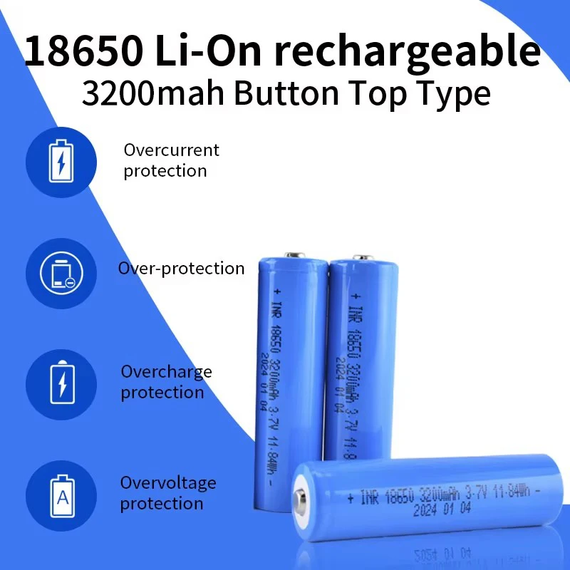 Batteria al litio ricaricabile da 3,7 V 18650 Tipo superiore a bottone Batteria da 3200 mAh Sicurezza ad alta capacità