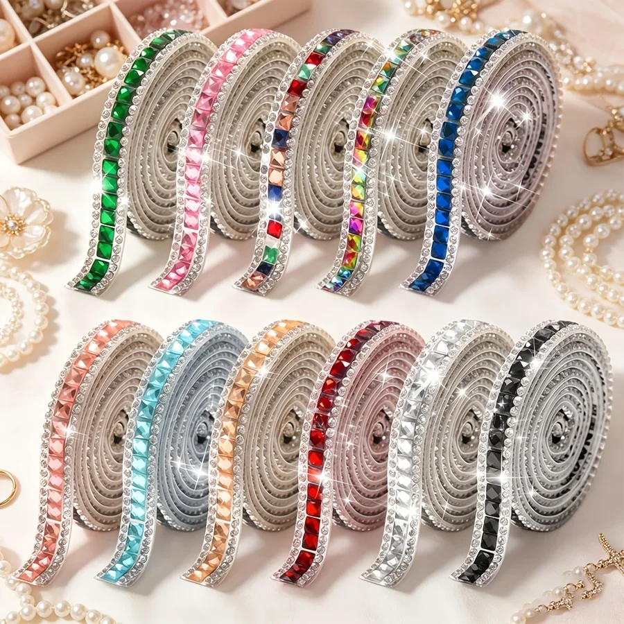 1PC Self-Adhesive Rhinestone Ribbon Roll, Sparkly Glass Rhinestone Tape for Clothing Additions Craft Decoration Wedding Supplies