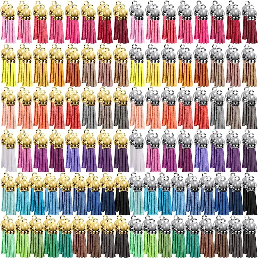 

100PCS Leather Keychain Tassels Bulk Colored Tassel Pendants Crafts DIY Charms Earrings Bracelets and Jewelry