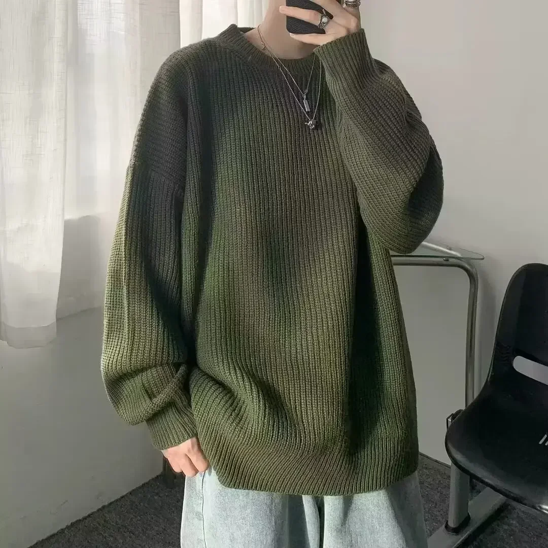 Pullovers Knitted O Neck Sweaters Men Long Sleeve Solid Jumpers High Street Loose Slight Strech 2024 Standard Wool Winter