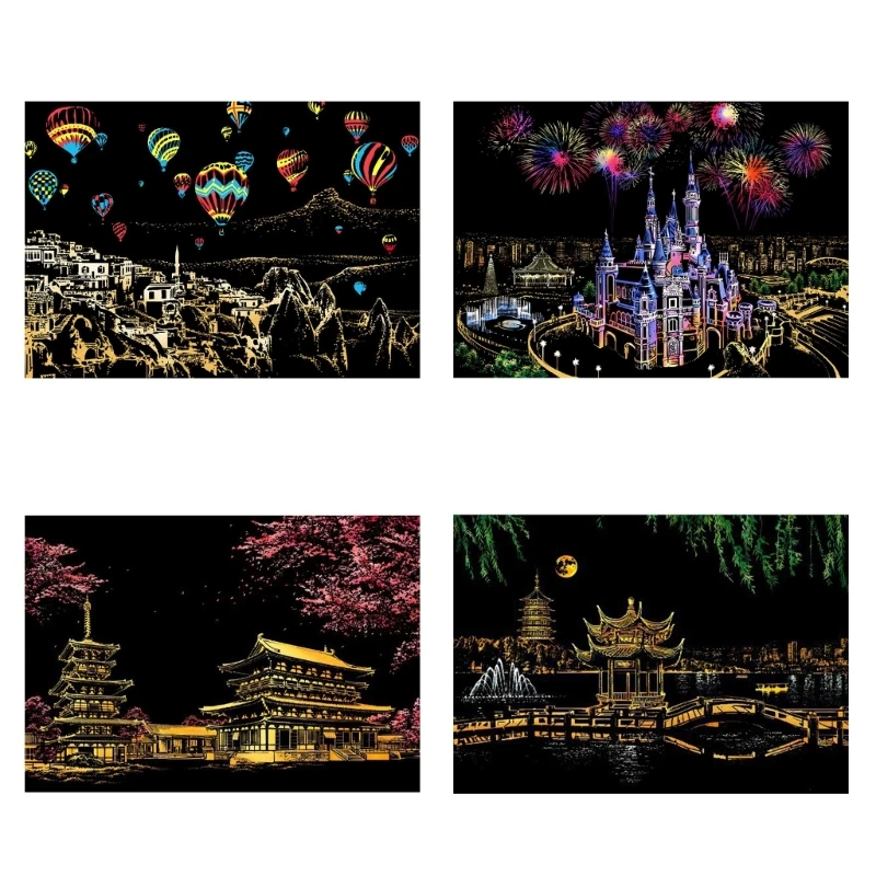 Creative Gift Scratch Painting Kits Adult City Night View Art Craft Painting