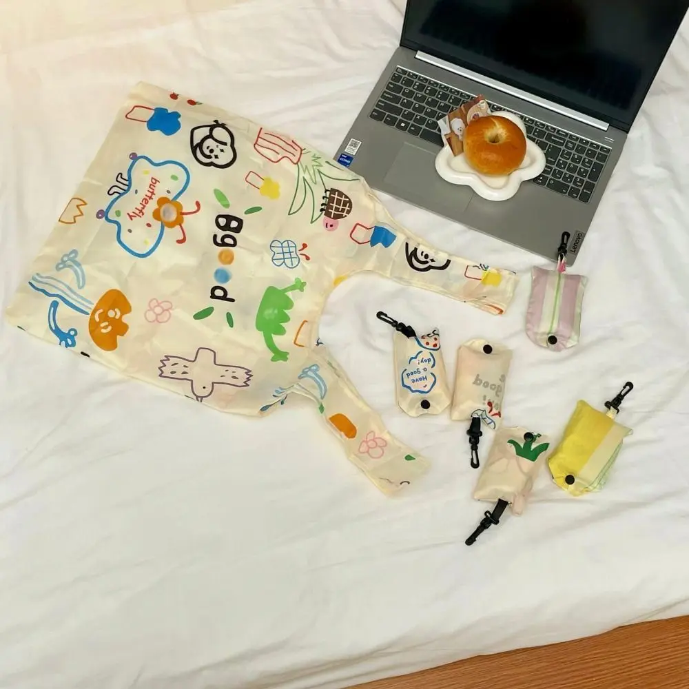 Creative Nylon Foldable Shopping Bag Storage Bags Tote Bag Cartoon Eco Bag Reusable Waterproof Travel Grocery Bag Snack