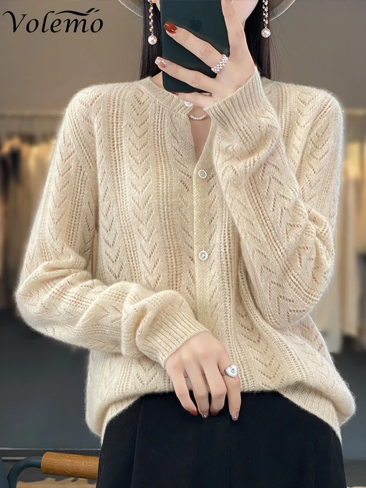 

Wool Cardigan O-neck Sweater Mujer Long Sleeve Tops Knitwears Korean Fashion Style New in Outerwears Womens Clothing Volemo