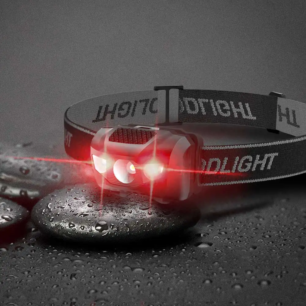 3W Powerfull Mini Headlamp White Red Light LED Headlight 4-Mode Waterproof Head Torch Camping Hunting Flashlight AAA Battery