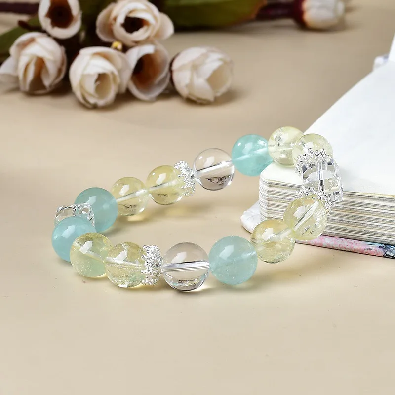 

Citrine Green Fluorite White Crystal Sugar Cube Design Bracelet Women's Light Luxury Fashion Bracelet