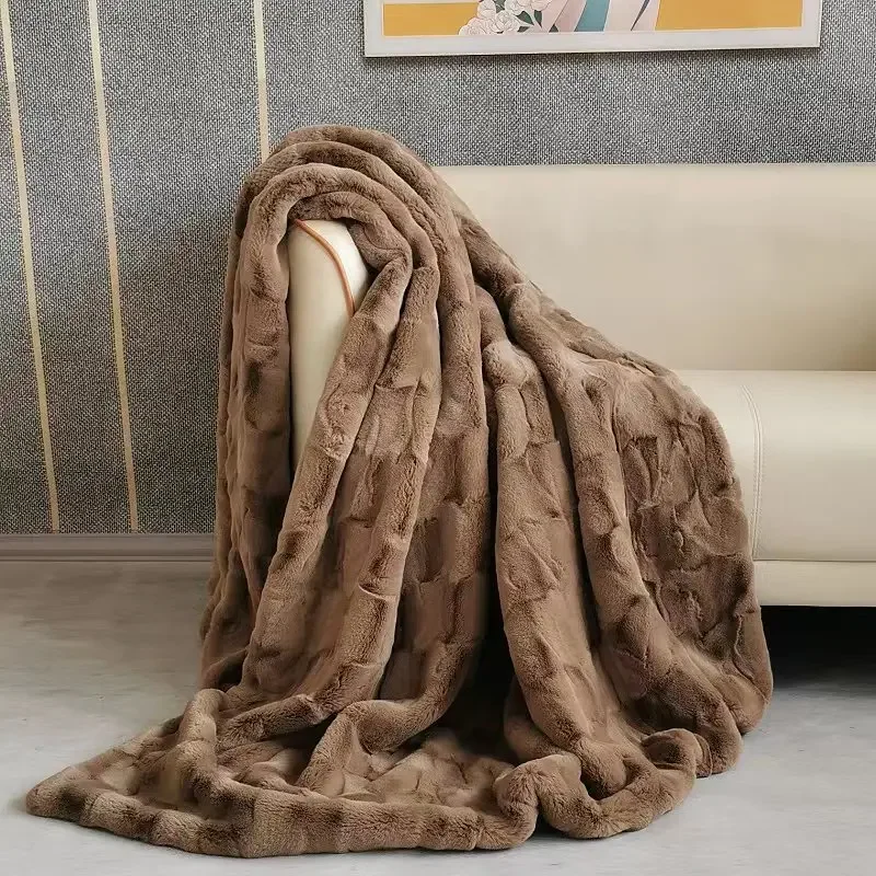 Faux Fur Mink Blankets Double Layers 100% Acrylic Soft Warm Thick Throw Sofa Bed Home Decoration Fleece Blankets