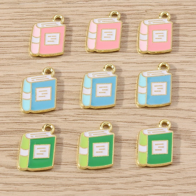 10 sztuk 10x17mm śliczne emalia Book Charms wisiorki na naszyjnik kolczyki bransoletka Handmade Craft DIY akcesoria do wyrobu biżuterii