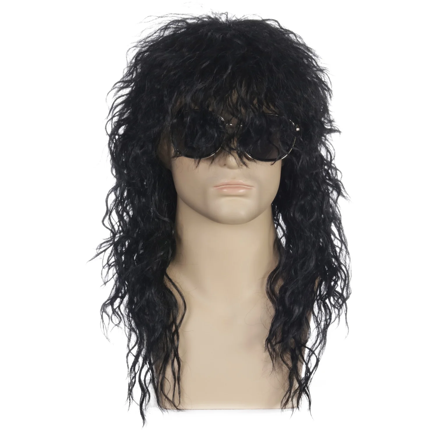 70s 80s Rockstar Synthetic Punk Fluffy Curly Medium Long for Men Wig Halloween Party Mullet Wig Cosplay Rock Rockstar