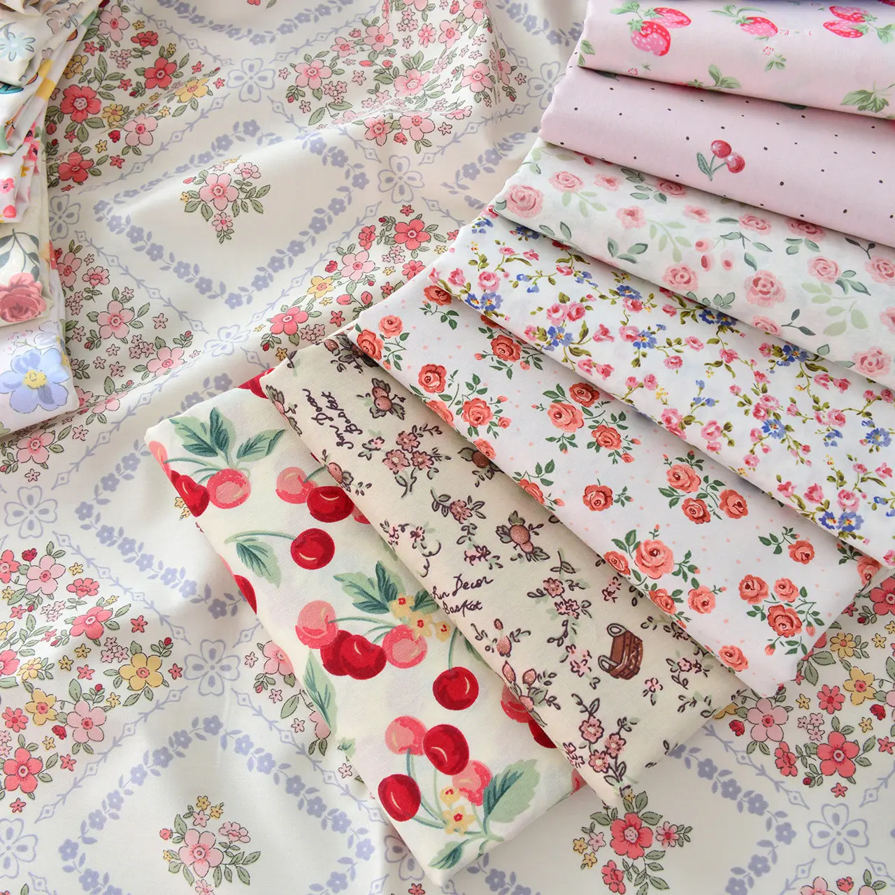 

50/100/200/300 Cm 40-count 100% Cotton Twill Fresh Rustic-style Floral Print Fabric Suitable For Handmade Cloth Sewing Fabric