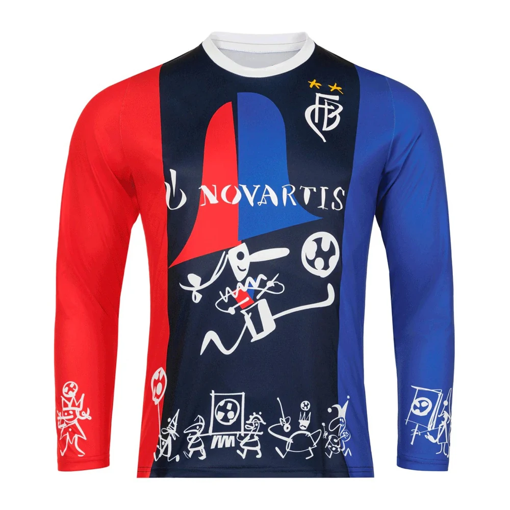 

2025 Youth Kids FC Basel Carnival Training Soccer Oversized Uniform Breathable Jersey Mens Womens Long Sleeve Football Shirt