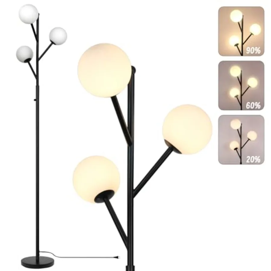 

3-Globe Mid Century Tree Floor Lamp for Living Room70in Tall Modern Stepless Dimmable Standing Lamp with Frosted Glass Shade fo
