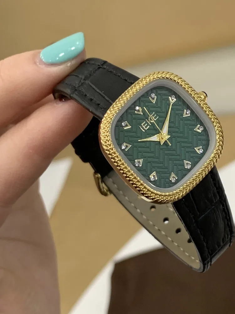New WatchLeather StrapSmall Green DialSimple Yet LuxuriousVintage Style With Delicate Wheat Ear DesignFashionable Women'S Watch.