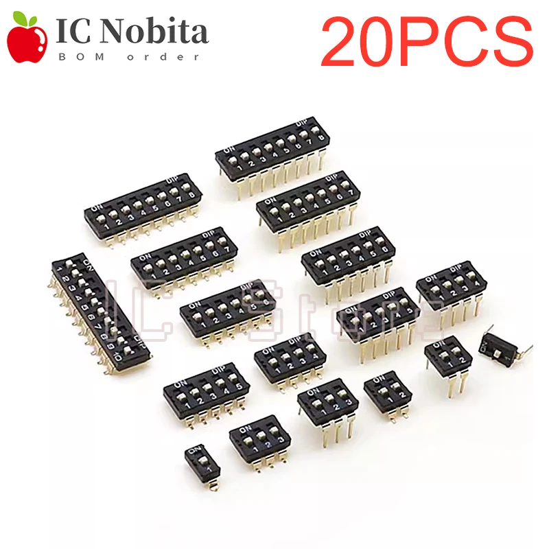 20PCS DIP SMD Black Pitch Toggle Switch 1 ~ 10 Pin 2.54mm Position Way Slide Type Switch Module Snap Switch For PCB 1PIN 8PIN