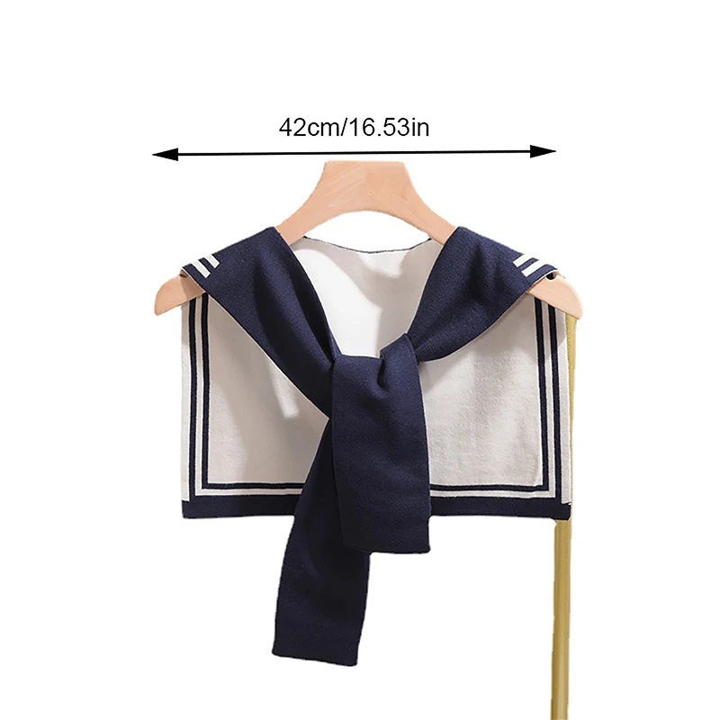 New Korean College Navy Stripe Wool Knit Shoulder Cape Knotted Warm Shawl Summer Air Conditioned Room Protect Neck Woman's Scarf view 6