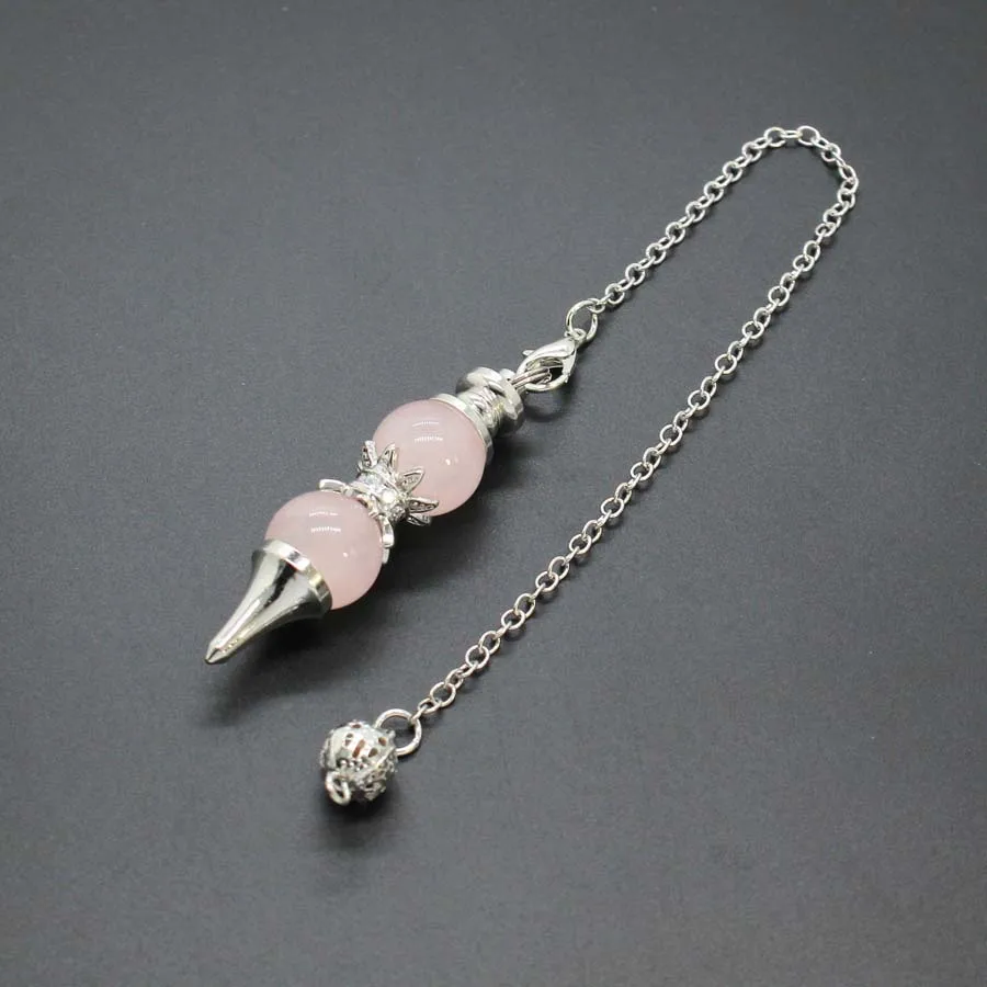 Péndulos de Cuarzo con Cuentas Redondas de Cristal para Radiestesia, Adivinación, Cristales Curativos Naturales, Reiki, Ágata, Colgante de Péndulo
