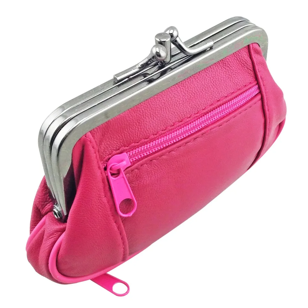 NICOLE & CO-Couro genuíno Mini Coin Purse para mulheres, pele de carneiro, Hasp de metal, bolsa de mudança feminina, cartão Zipper, carteira