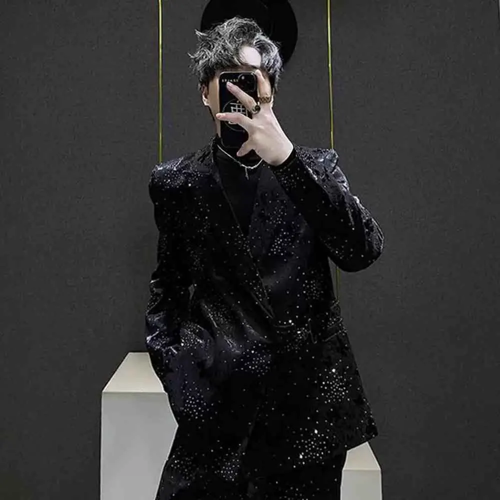 Mens Autumn Jacket Rhinestone Sparkling Ballroom Design Streetwear Fashion Nightclub Stage Performance Party Top Men'S Wear 2025