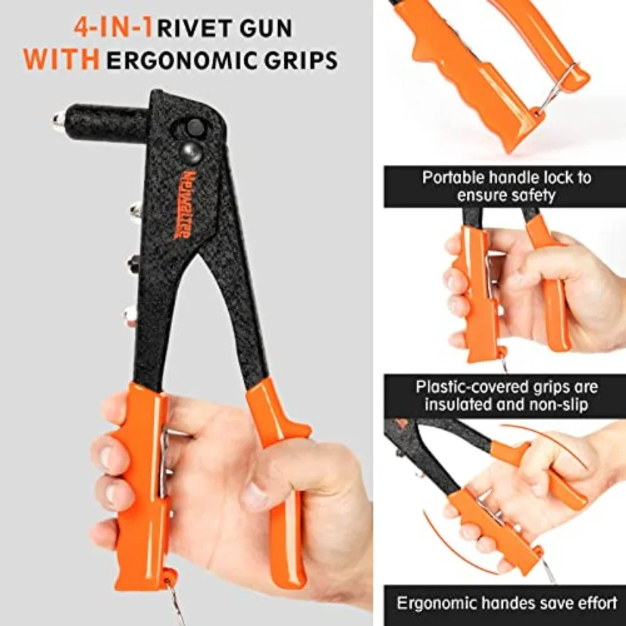 Meiwaltee Rivet Gun Professional Pop Rivet Gun Kit with 200Pcs Rivets in 3 32'1 8'5 32'3 16' Sizes Heavy Duty Hand Riveter Tool