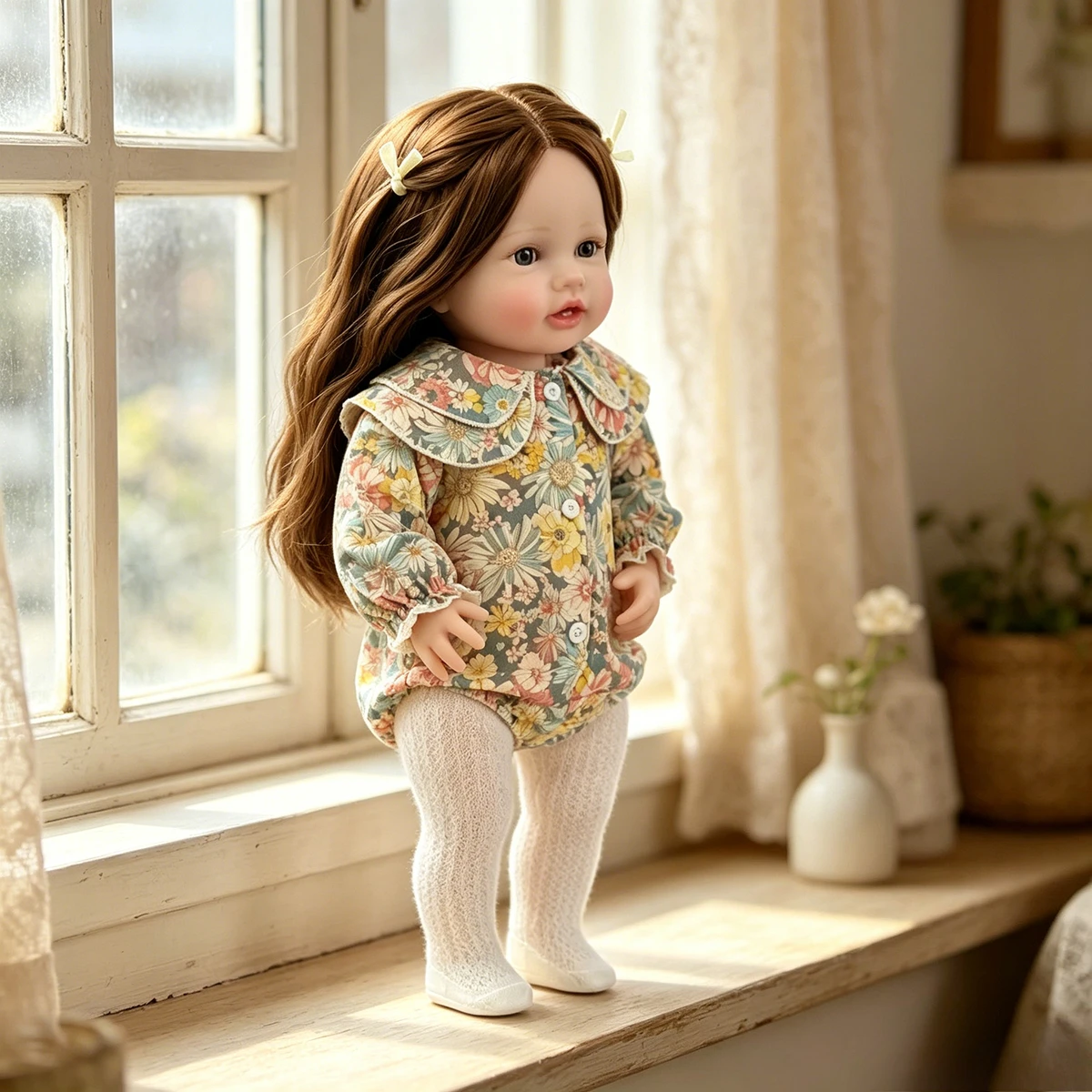 

60cm Finished Reborn Doll Lottie, Rooted Brown Hair Soft Cuddly Cloth Body Toddler Girl Doll