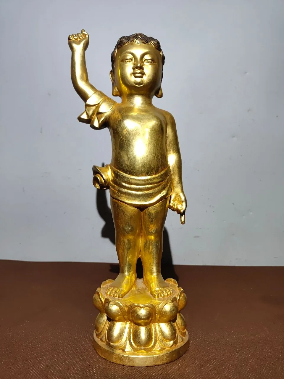 Tibetan bronze Buddha brass gilt Sakyamuni prince ask the sky Buddha statue ornament Home Buddhist Hall supplies 41cm