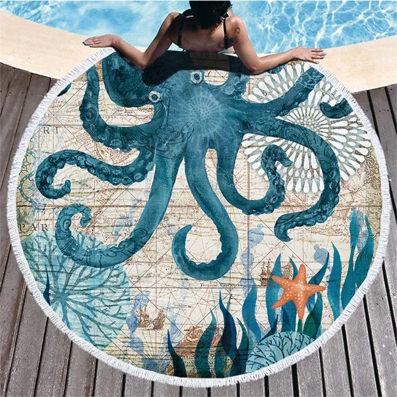 Custom Logo Photo Brand Round Beach Towel Thick Shower Bath Towels Microfiber Summer Swim Circle Yoga Mat 150cm with Tassels