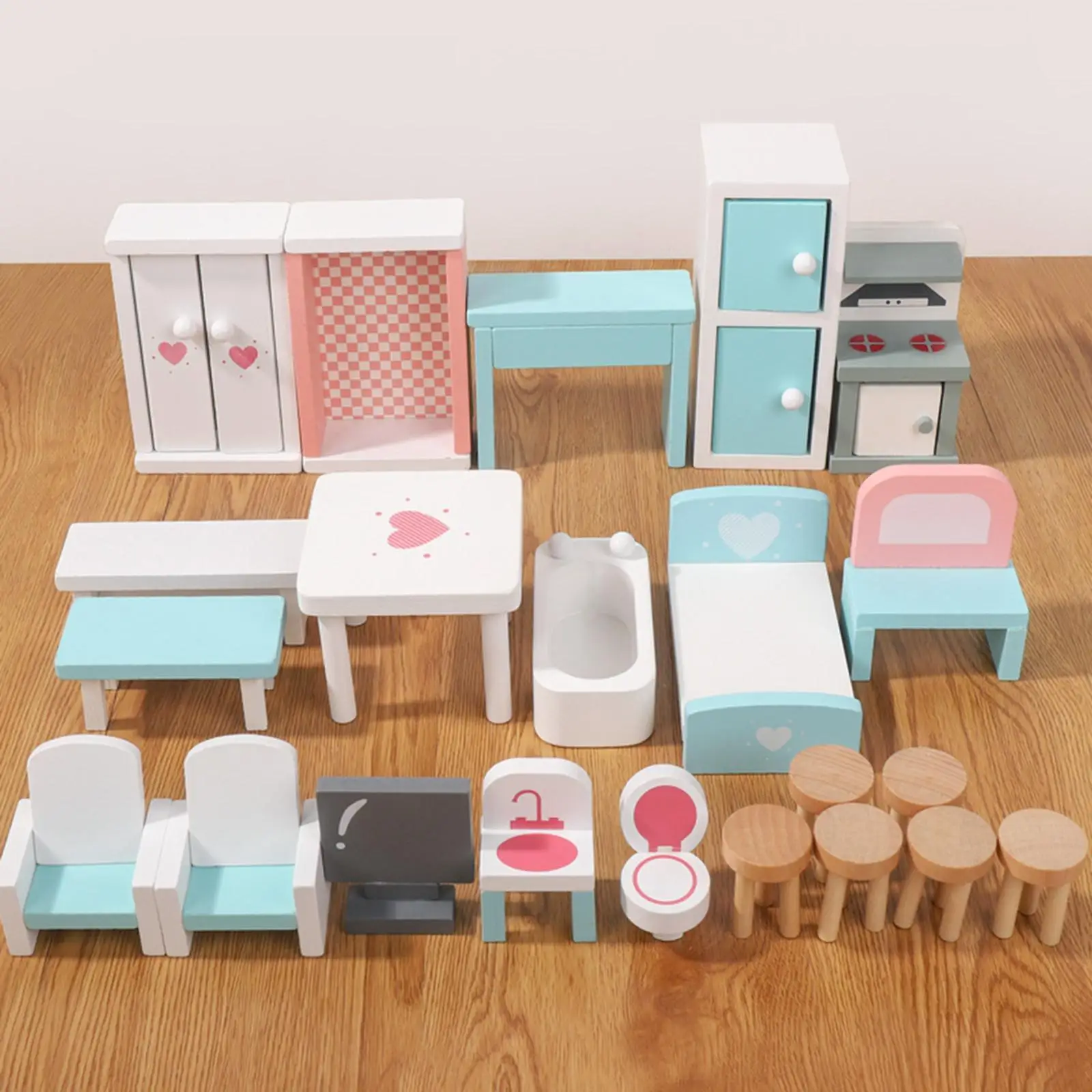 Dollhouse Furniture Set Miniature Bathroom Furniture Mini Dollhouse Chair Miniature Bed for Living Room