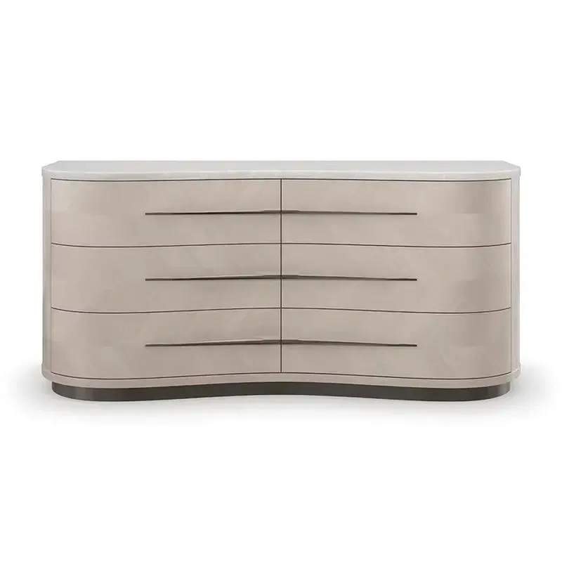 Modern luxury curved locker with marble countertops, 6-drawer dresser for bedrooms and living rooms