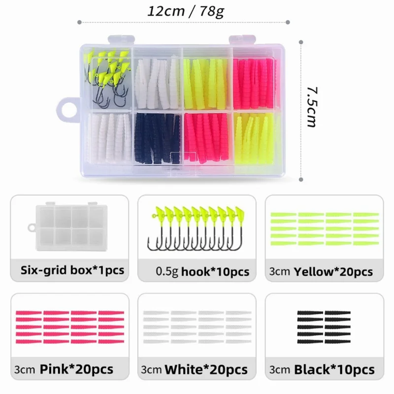 New Fishing Lures Set 81PCS Soft Bait Lead Head Hook Artificial Wobbler Silicone Worm Lure for Perch Pike Trout Carp Accessories