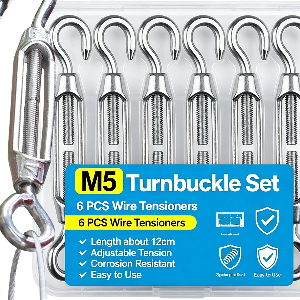 1/5Pcs Adjustable Rope Tightener Stainless Steel 304 Heavy Duty OC Type Turnbuckle Hook Eye Tensioners Wire Cable Tension Set