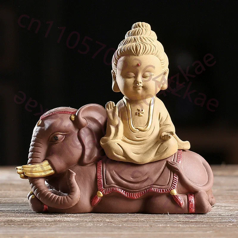Zisha Clay Three Saints Statue - Zen Buddha Figurine for Tea Room Altar, Wealth Feng Shui Office Decor, Chinese Ceramic Art
