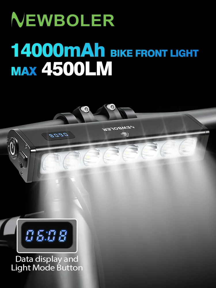 AliExpress NEWBOLER Bicycle Light Front 4500Lumen Bike Light 14000mAh Waterproof Flashlight USB Charging MTB Road Cycling Lamp Accessories