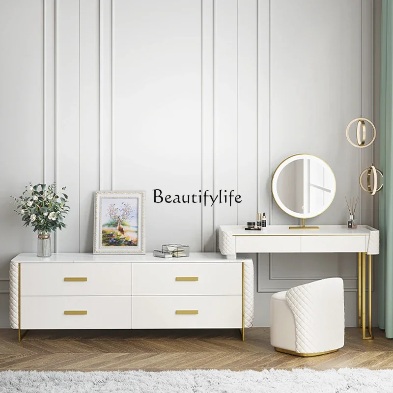 

02Dresser TV cabinet integrated combination, light luxury, metal modern simple retractable dressing table