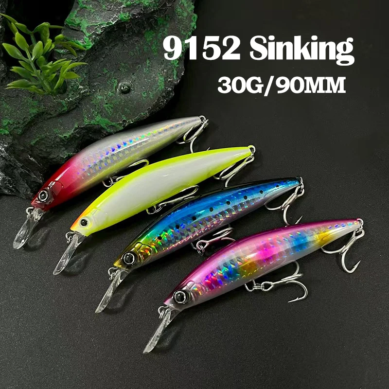 

30g Sinking Minnow Fishing Lures 90mm Long Casting Artificial Bait Saltwater Diving Trolling Swimbait Pesca Wobbler Equipment