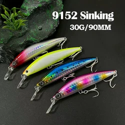 30g Sinking Minnow Fishing Lures 90mm Long Casting Artificial Bait Saltwater Diving Trolling Swimbait Pesca Wobbler Equipment