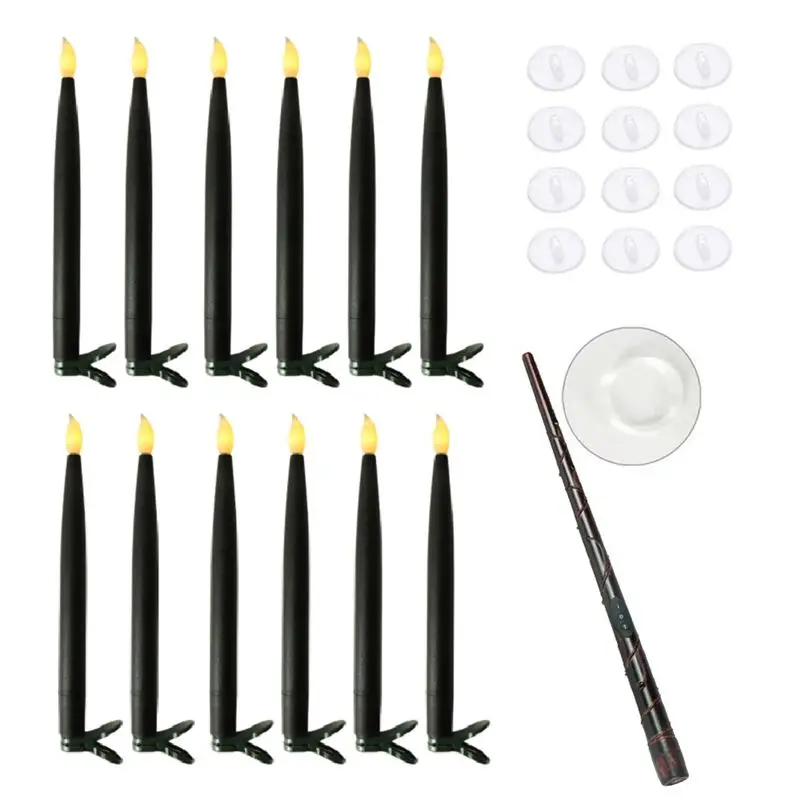 ABMO Hanging Floating Flameless Candles With Wand Flameless Taper Candles LED Candles Warm Light Christmas Candles