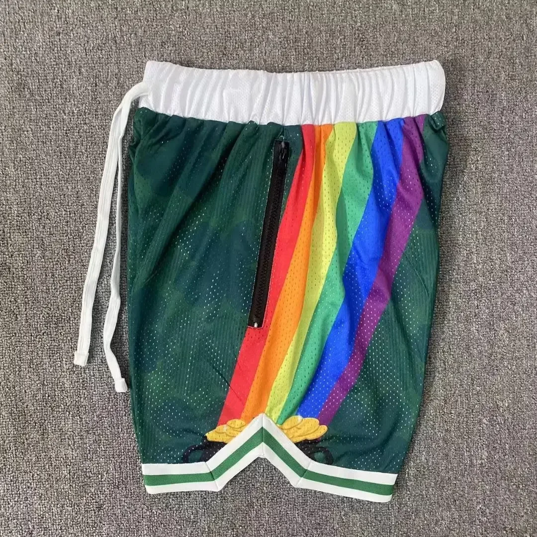 Retro Magic Cool Basketball Shorts Kids High Street Rainbow Double Mesh Sports Play Training Trousers Boys Spring Summer