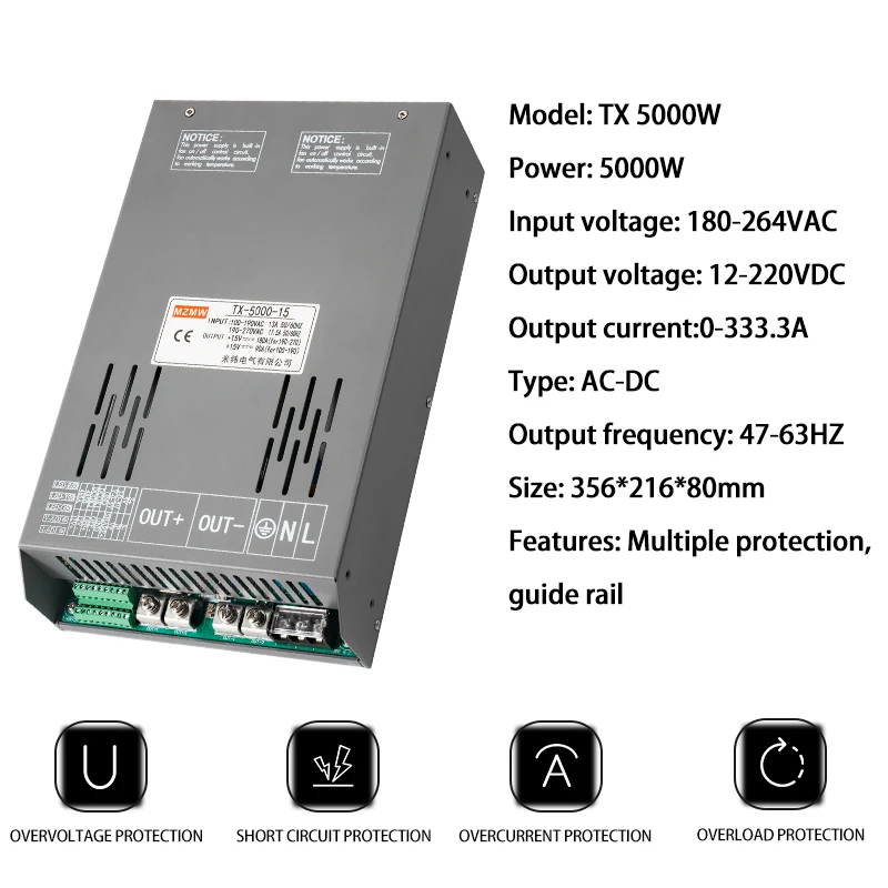 5000W 12V 24V 36V 48V 72V 80V-220V RS485 통신 프로토콜 조정 가능한 디지털 산업용 SMPS AC DC 스위칭 전원 공급 장치