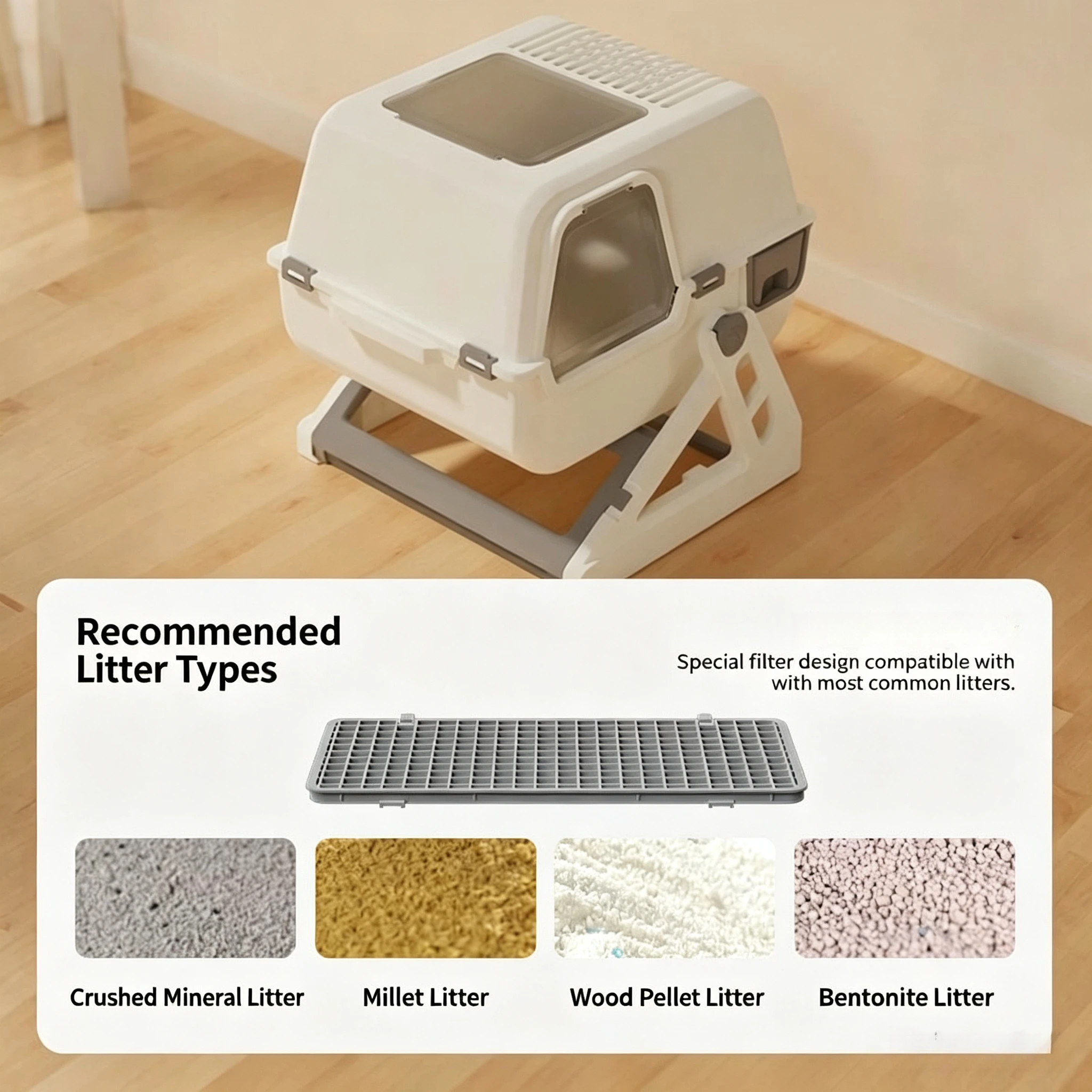 Extra Large Semi-Automatic Cat Litter Box, Closed Anti-Splash Self-Cleaning Tray, No Scoop Litter Box for Cats, Pet Supplies