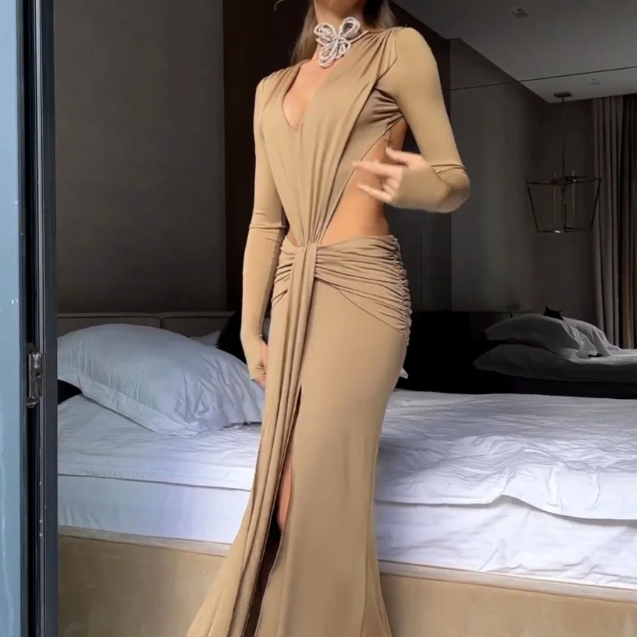 Backless Split Sexy Dress for Women Abaya Dubai Slim Muslim Dress Women Arabic Turkey Evening Dresses Musulmane Femme Vestidos