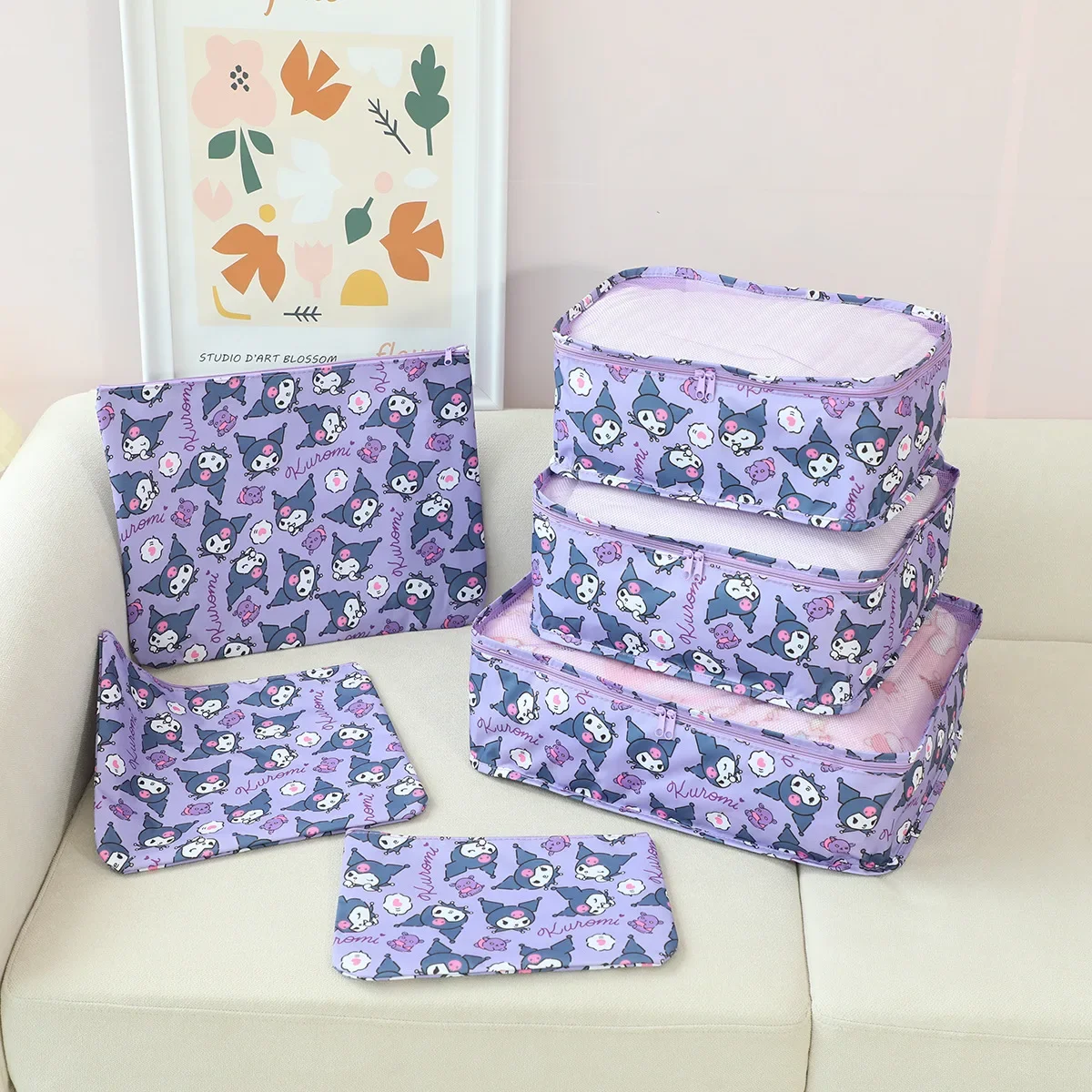 

6Pcs Kuromi Sanrios Travel Bag Hello Kittys Underwear Shoe Storage Bag Downhill Bag Travel Set Bags for Woman Kawaii Cartoon