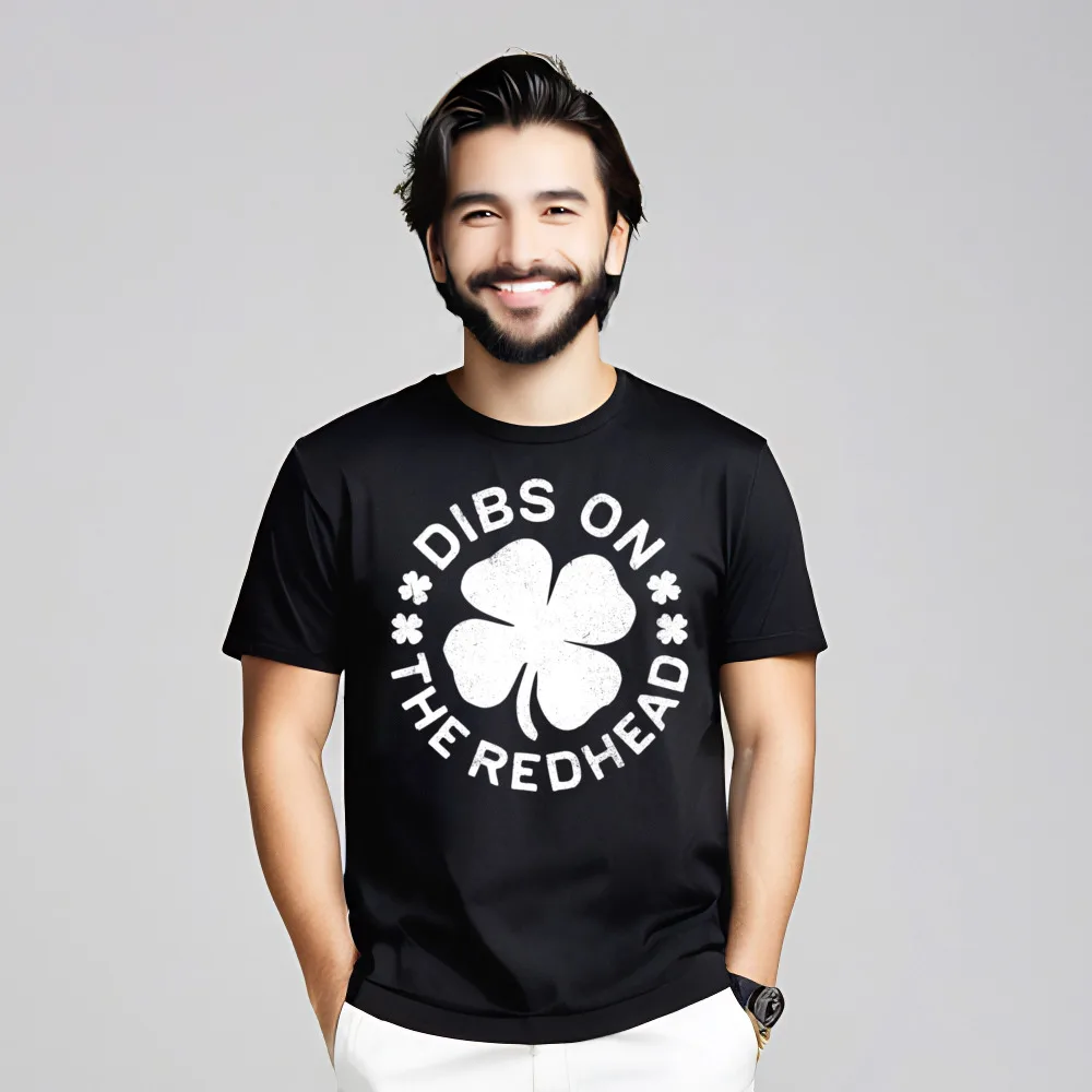Slogan Womens Dibs On The Redhead T Shirts for Men Classic NEW YEAR DAY Crew Neck Cotton Fabric Short Sleeve T Shirts Tee-Shirt