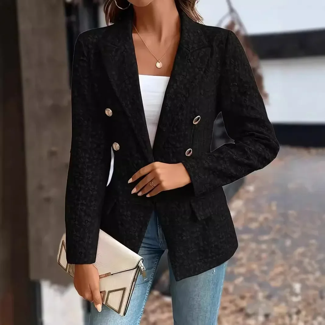 Womens Outerwear Fashion Casual Temperament Solid Color Double Breasted Long Sleeve Slim Suit Jacket 2024 New Autumn Winter Suit