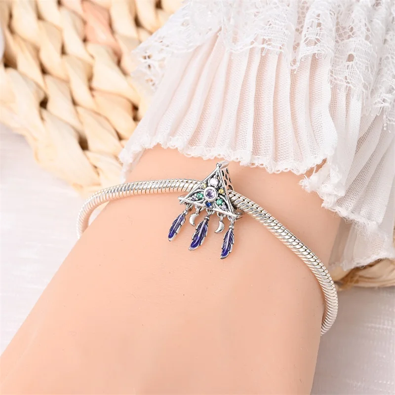 Luxury 925 Sterling Silver Triangle Dreamcatcher Charms Bead Fit Original Bracelet DIY Girls Minimalist Fairy Theme Xmas Jewelry