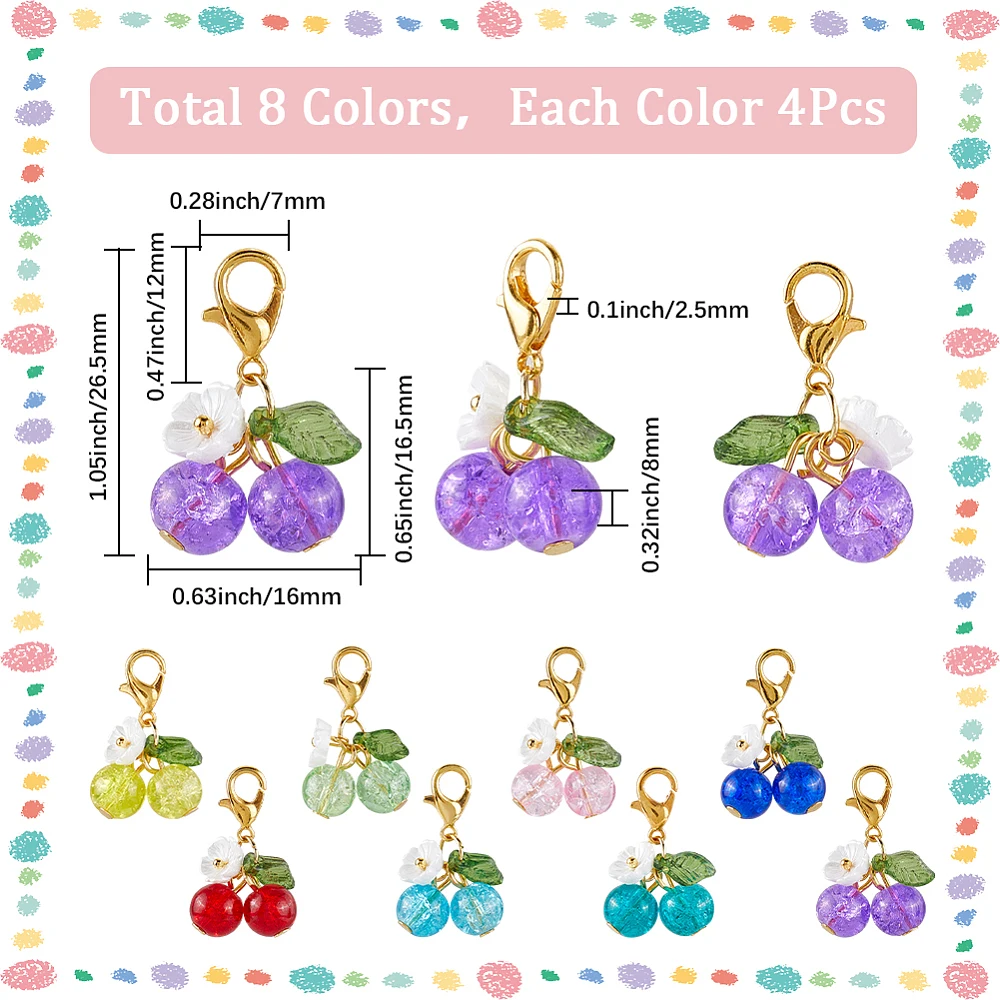1 Box 32pcs Cute Charm Stitch Markers Crochet Marker Charms Glass Weaving Cherry Fruits Food Knitting Zipper Sewing Locking