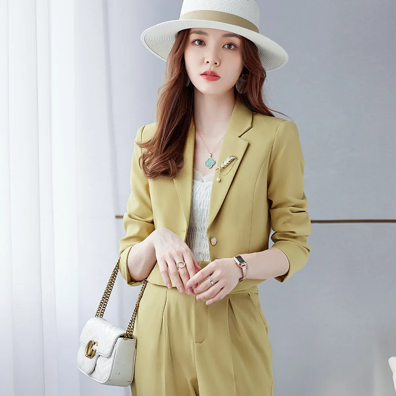 

Long Sleeve Fashionable Elegant Slim-Fit Short Female Boutique Suit Two-Piece Set Work Uniforms Professional Women's Pants Forma