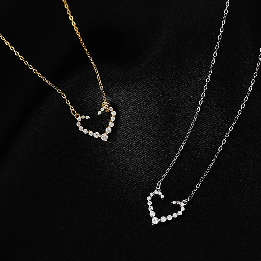 

Корейское женское ожерелье в форме сердца, серебро S925, полый полный бриллиант, минималистичная роскошная евро-американская цепочка в форме персикового сердца