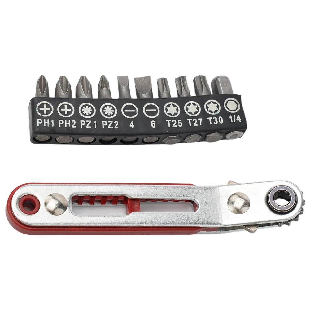 

11pcs/set Brand New Home Screwdriver Bit Small Ratchet Wrench With Bit Set 90 Degree Offset Chrome Vanadium Steel