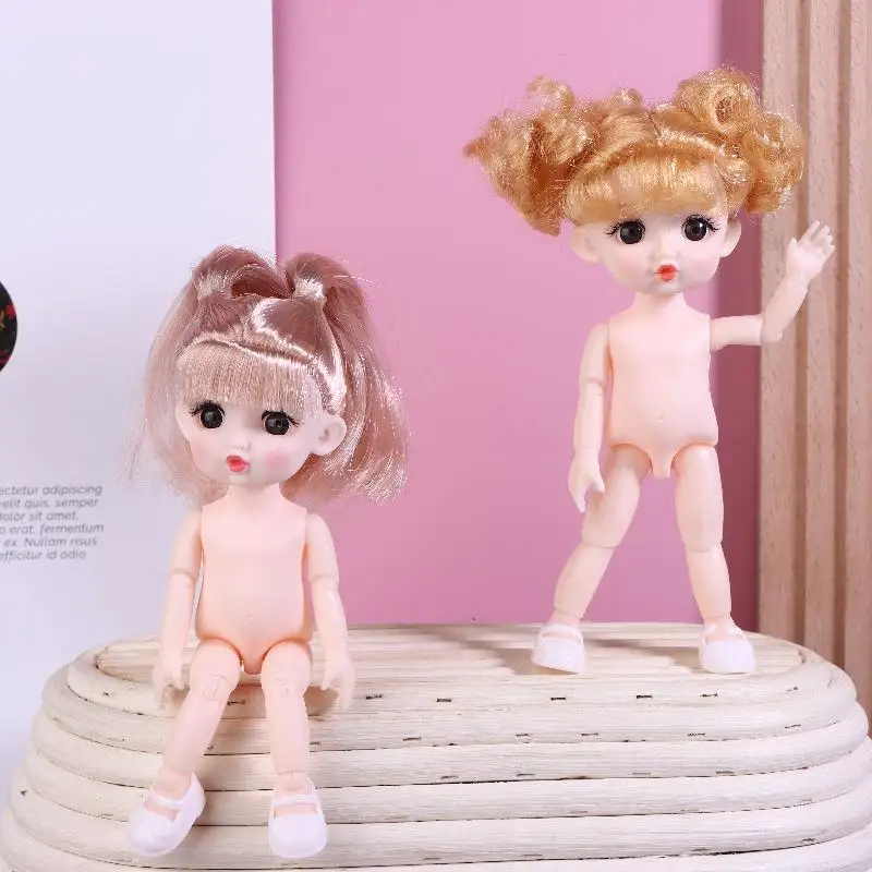 

1 Set Nude Doll 3D Simulation Eyes 13 Joints Long Hair 1/8 17cm Doll Plastic Doll Head Toys With Gold Brown Hair Kids Gifts
